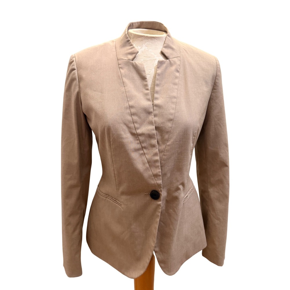 Zara Basic Womens Tan Stand Collar Single Button Tailored Blazer Jacket Size 4